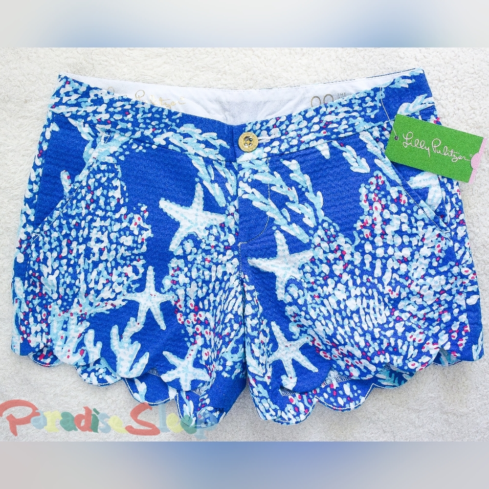💙 *Lilly Pulitzer* 5" Buttercup Shorts. "Brewster Blue Good Relief". Size 00.